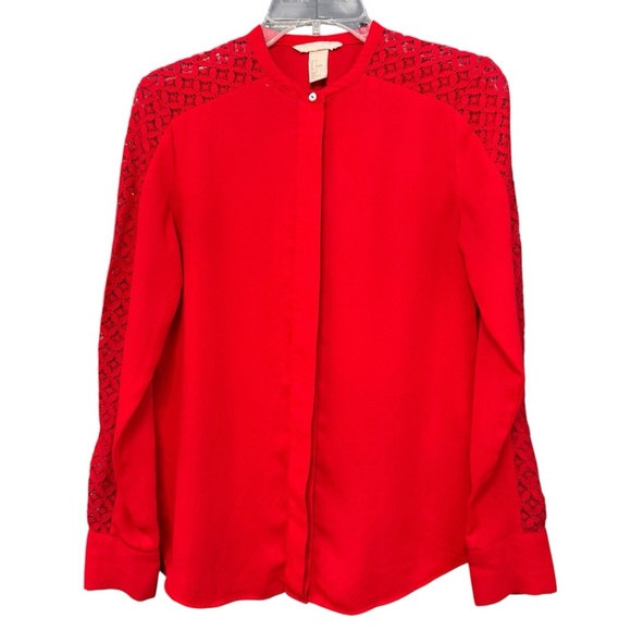H&M Red Lace Sleeve Blouse w/ Pearl Buttons 🔥 - Picture 1 of 7